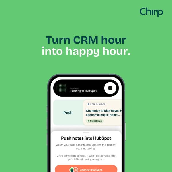 Chirp ad · “Turn CRM hour into happy hour.” · generated by Loopy