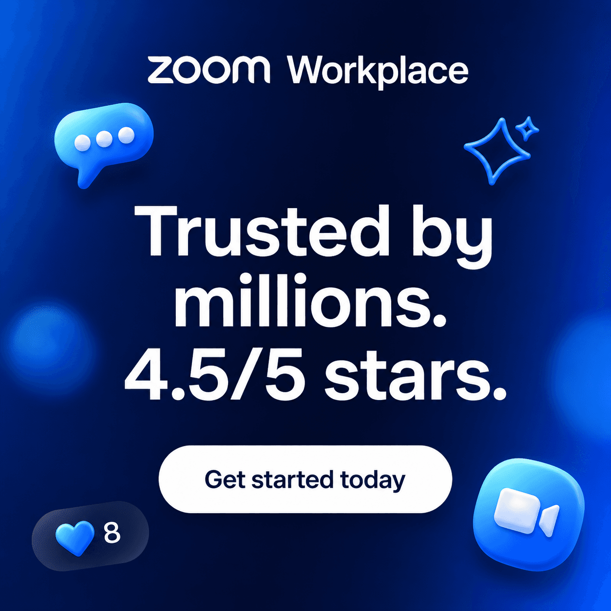 Zoom Workplace ad · “Trusted by millions. 4.5/5 stars.” · generated by Loopy