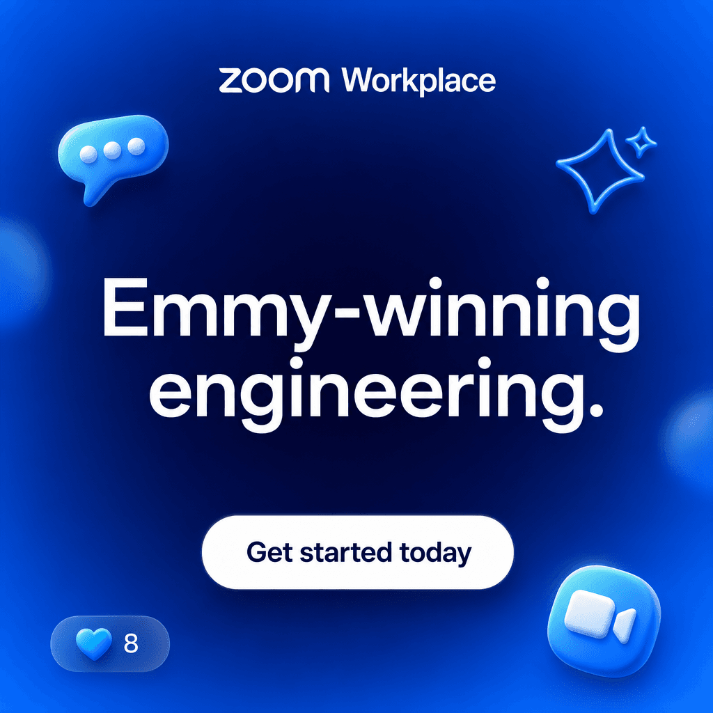 Zoom Workplace ad · “Emmy-winning engineering.” · generated by Loopy